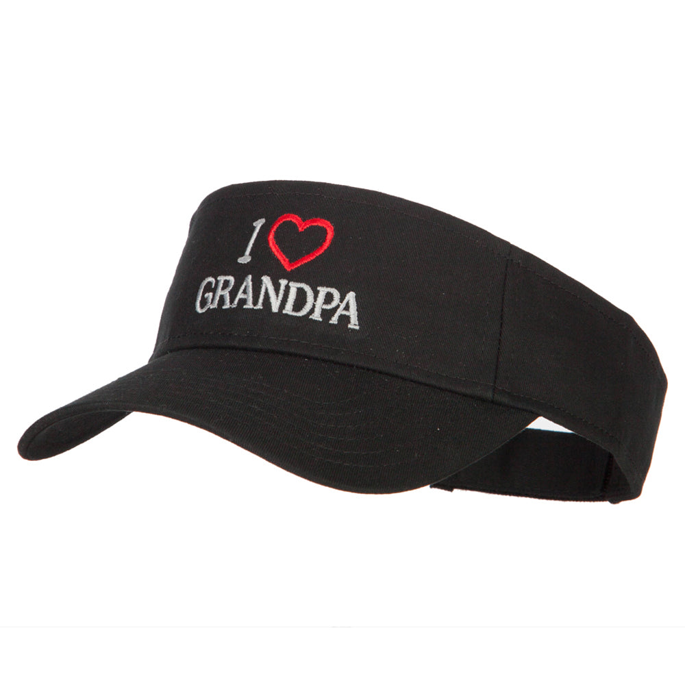 I Love Grandpa Embroidered Cotton Twill Sun Visor - Black OSFM