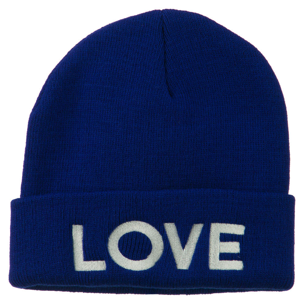 Love Embroidered Long Beanie - Royal OSFM