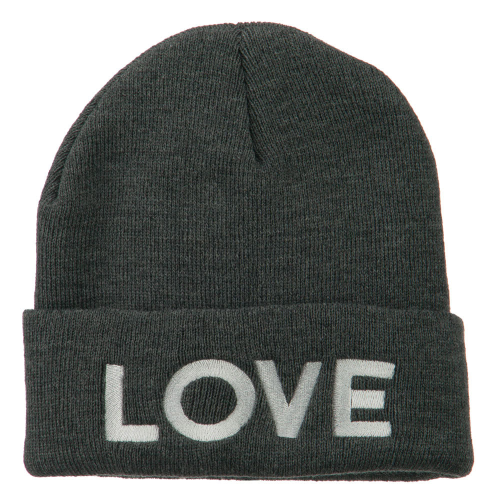 Love Embroidered Long Beanie - Grey OSFM