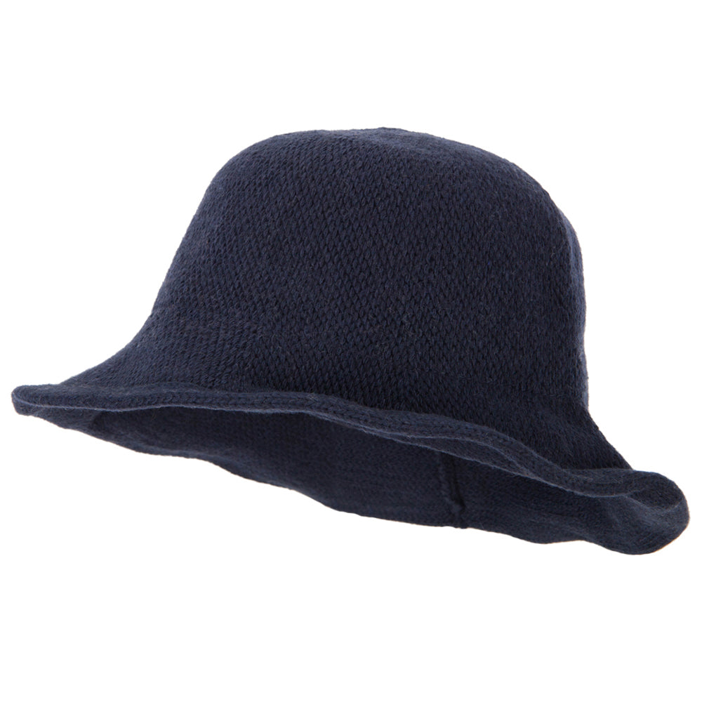 Ladies Wool Wired 3 Inch Brim Bucket Hat - Navy OSFM