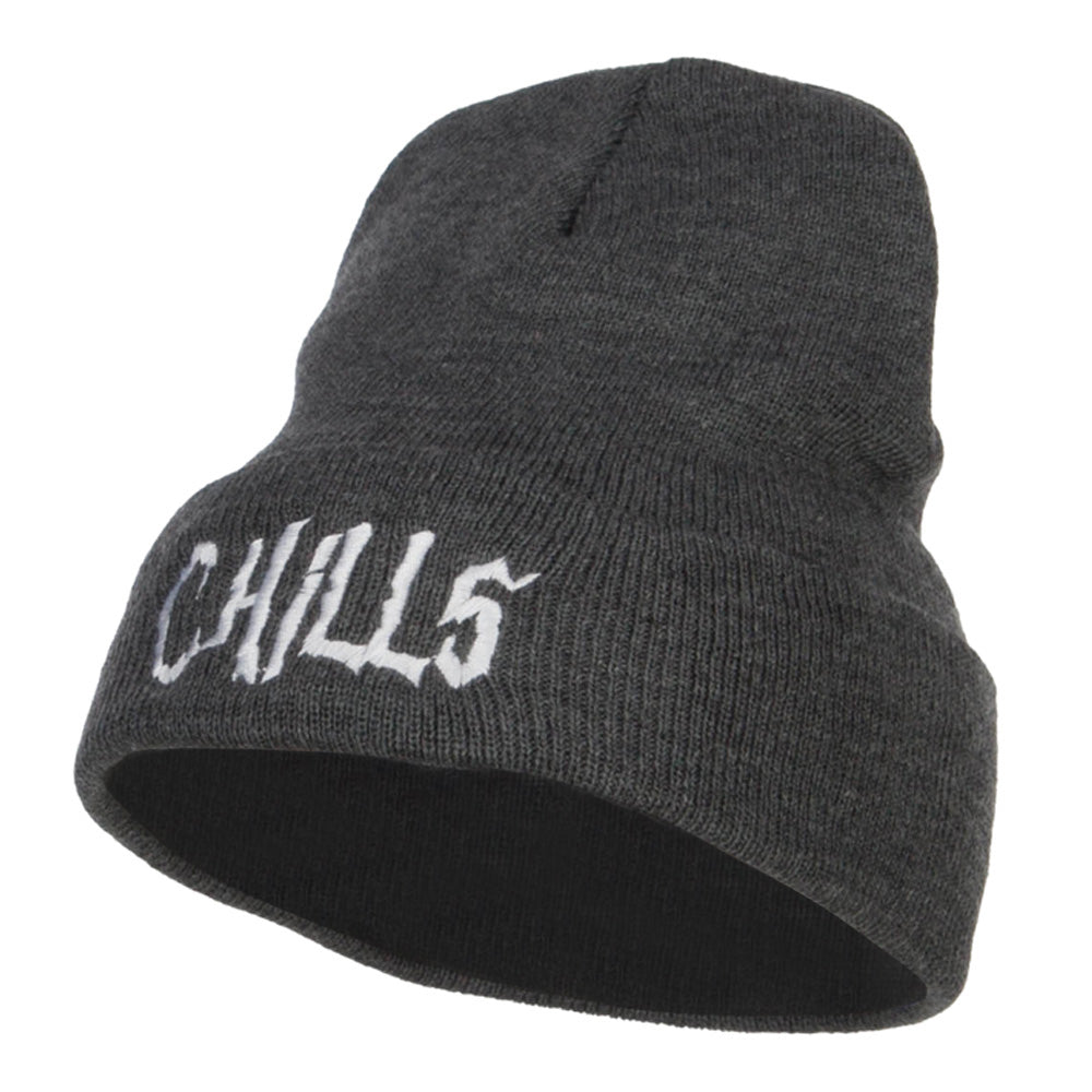 Chills Halloween Embroidered Long Beanie - Dk Grey OSFM