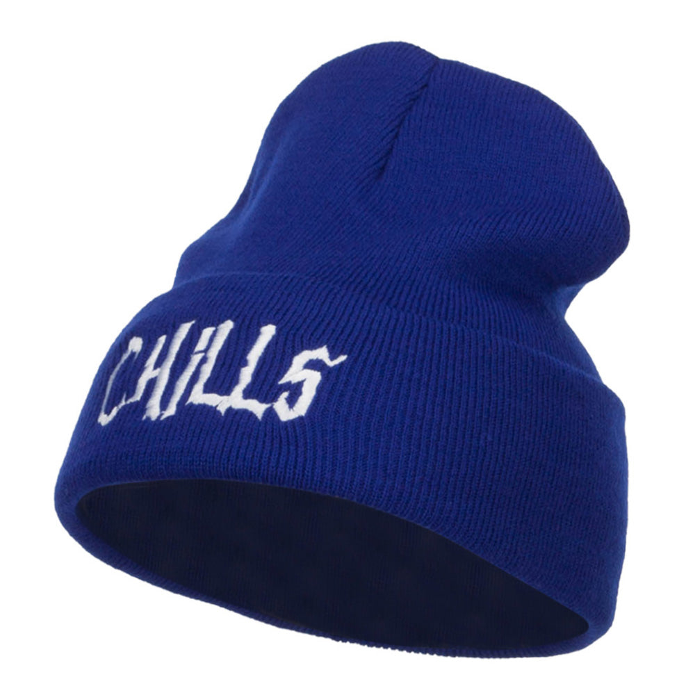 Chills Halloween Embroidered Long Beanie - Royal OSFM