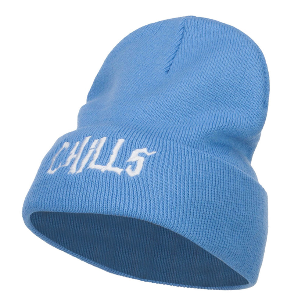 Chills Halloween Embroidered Long Beanie - Sky Blue OSFM