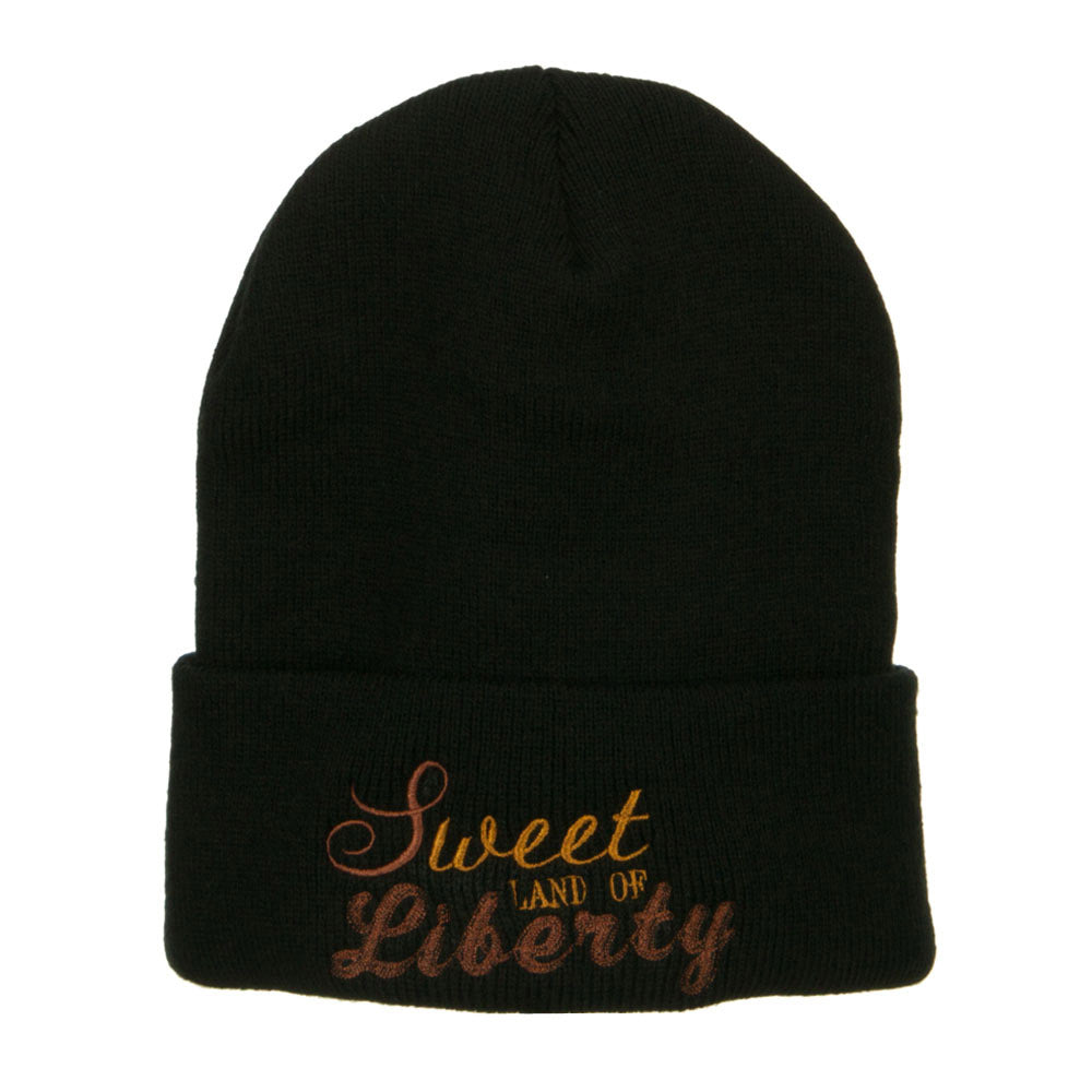 Sweet Land of Liberty Embroidered Long Beanie - Black OSFM