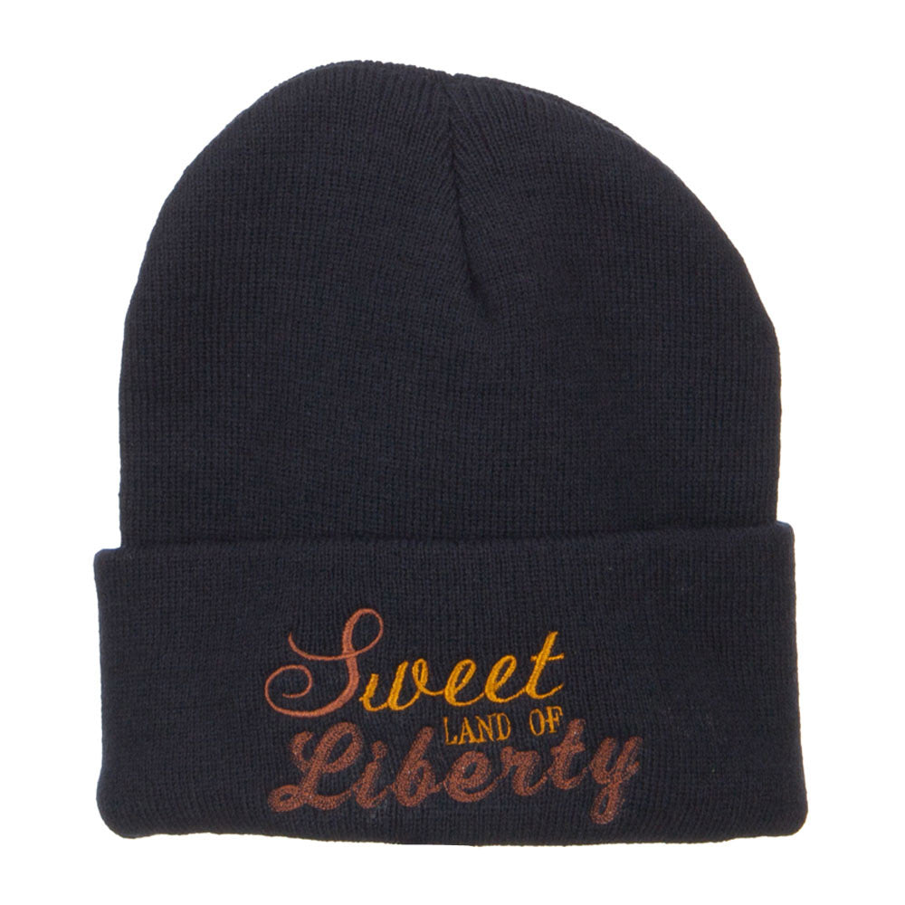 Sweet Land of Liberty Embroidered Long Beanie - Navy OSFM