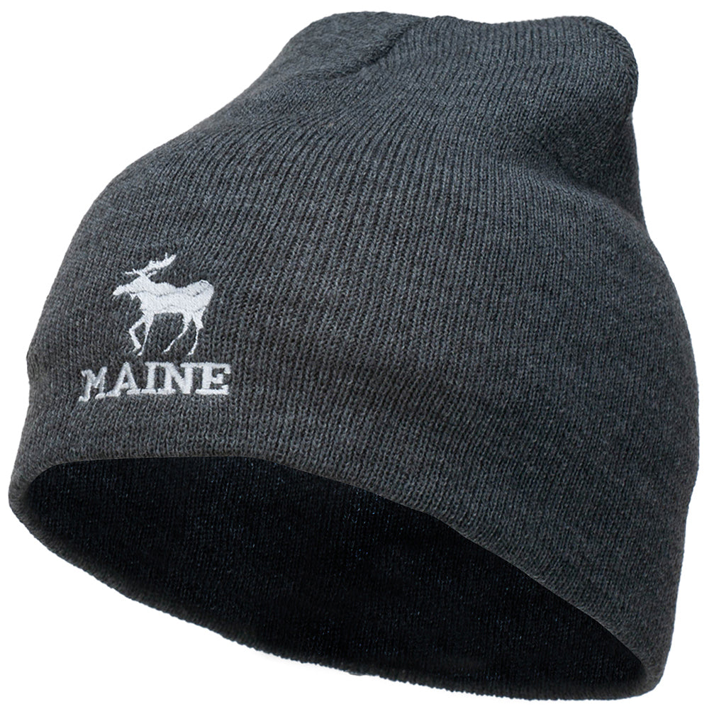 Maine State Moose Embroidered Short Beanie - Dk Grey OSFM