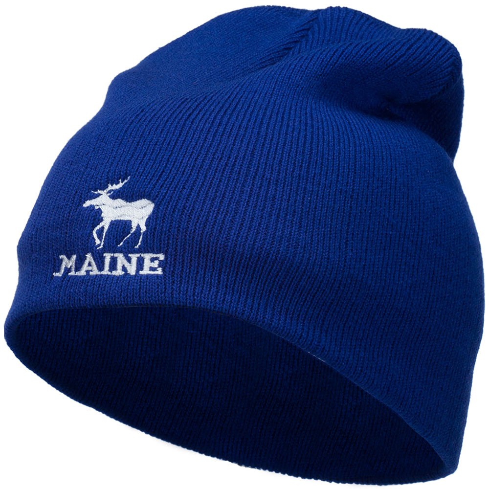 Maine State Moose Embroidered Short Beanie - Royal OSFM