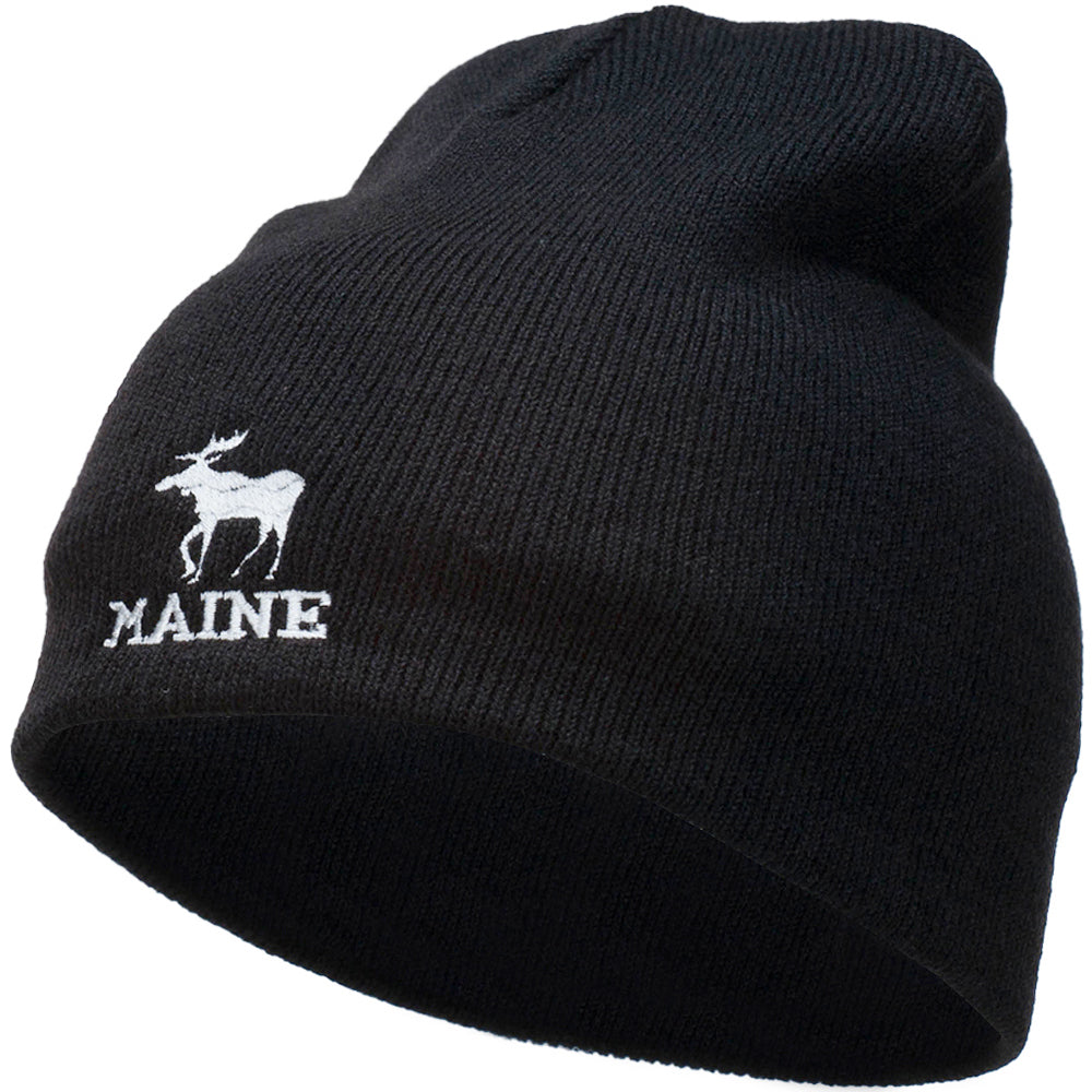 Maine State Moose Embroidered Short Beanie - Black OSFM
