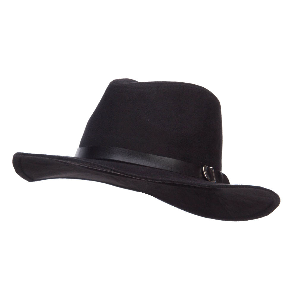 Suede Panama PU Buckle Band Hat - Black OSFM