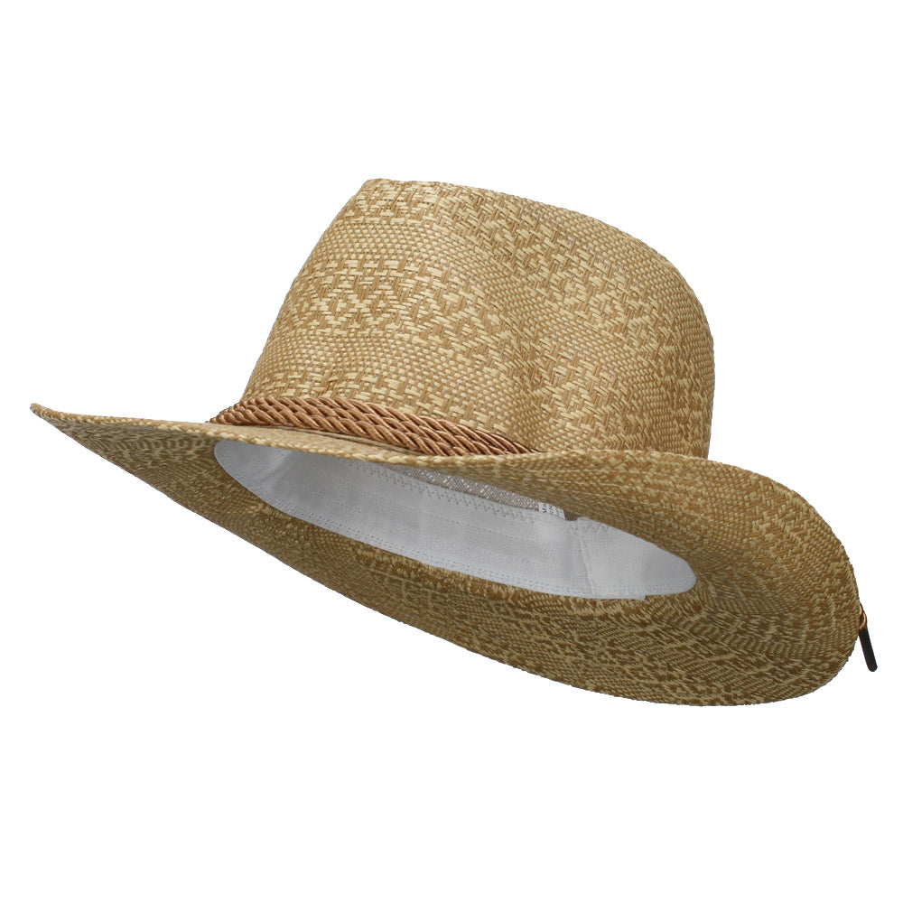 Men&#039;s Mix Braid Large Brim Fedora - Tan L