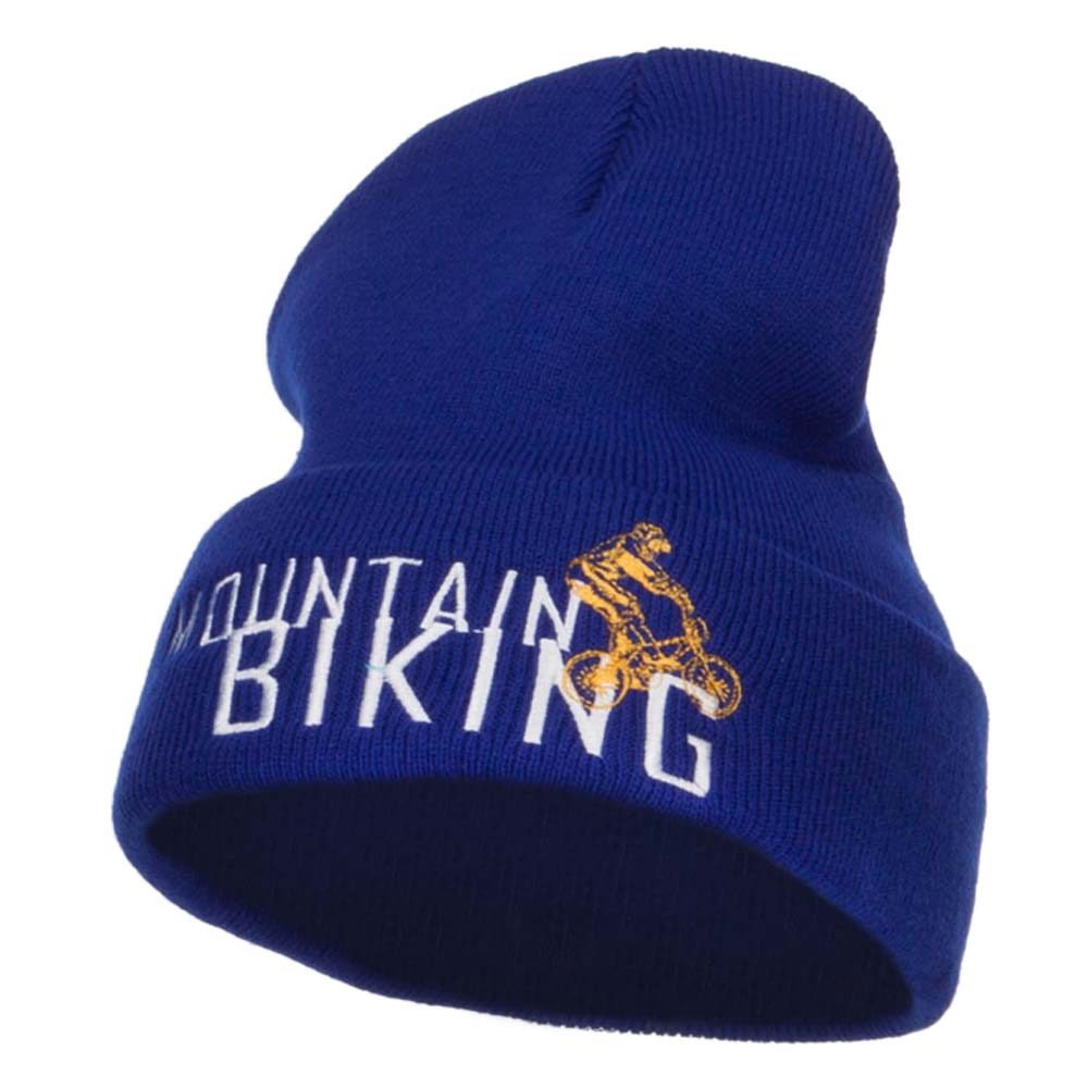 Mountain Biking Embroidered Long Beanie - Royal OSFM