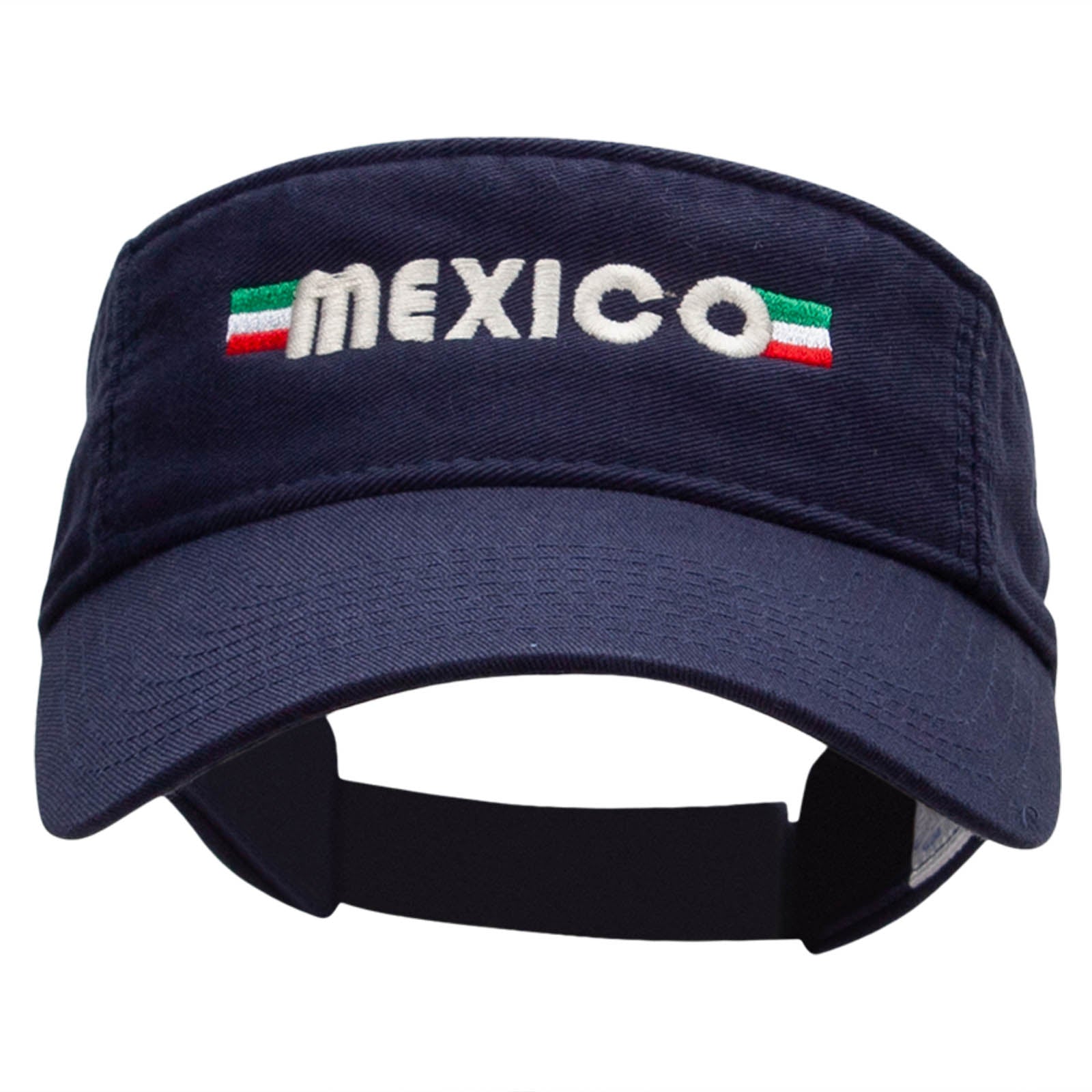 Mexico Banner Embroidered Pro Style Cotton Twill Washed Visor - Navy OSFM