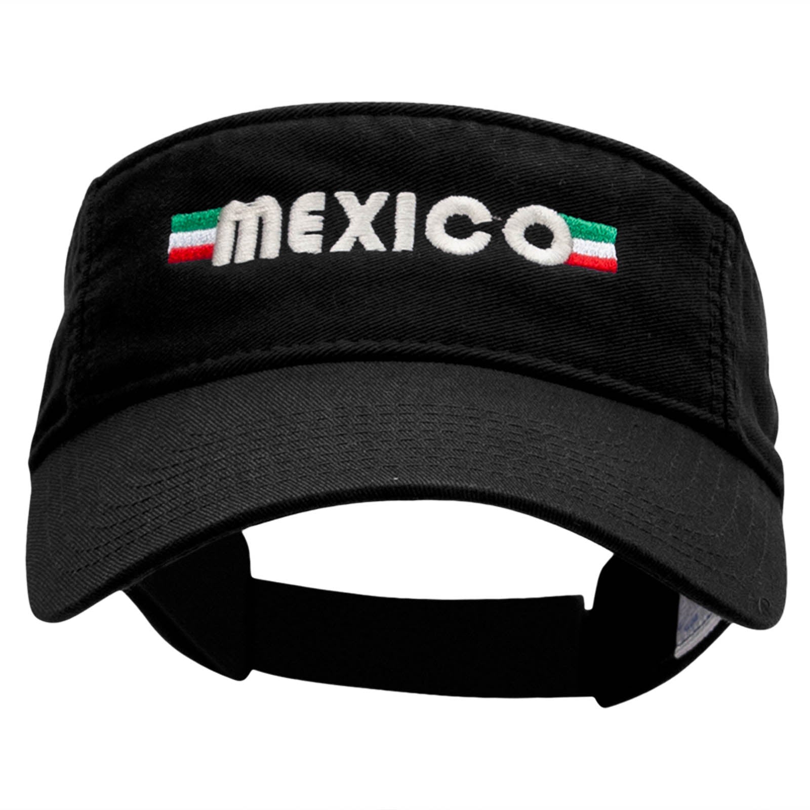 Mexico Banner Embroidered Pro Style Cotton Twill Washed Visor - Black OSFM