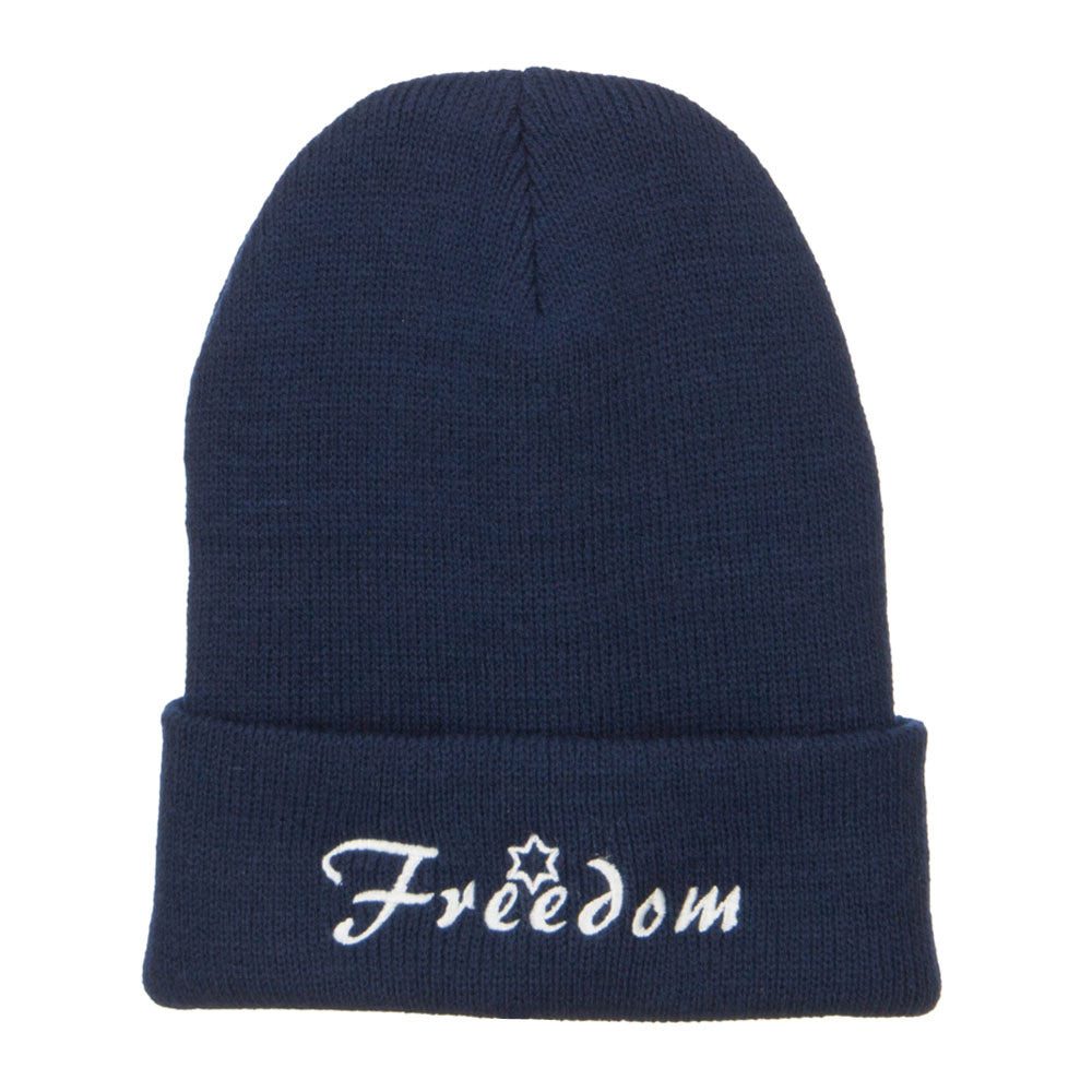 Freedom Embroidered Long Beanie - Navy OSFM