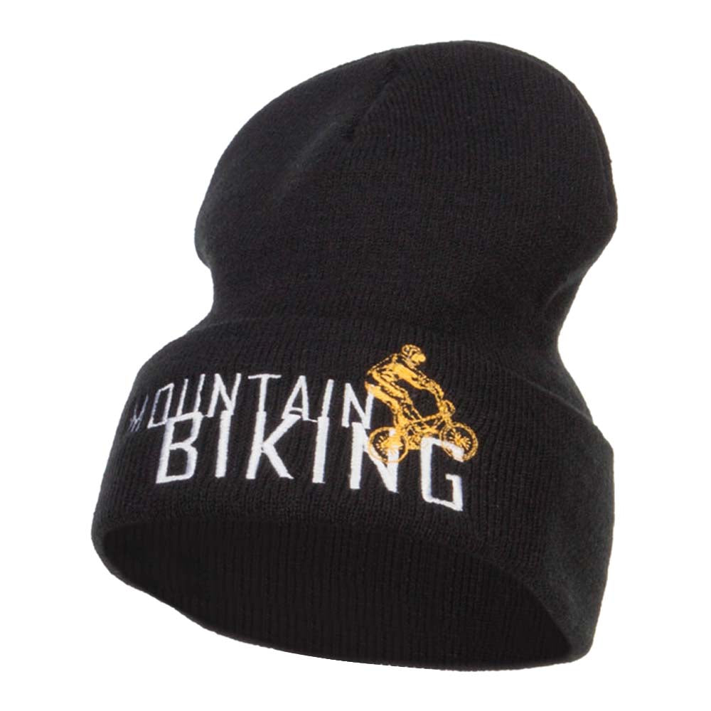 Mountain Biking Embroidered Long Beanie - Black OSFM