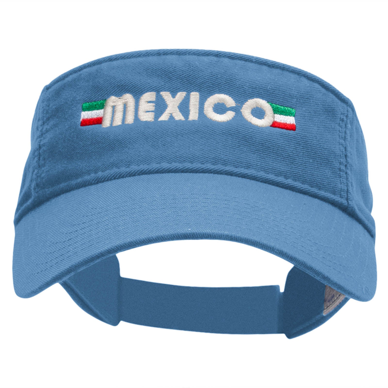 Mexico Banner Embroidered Pro Style Cotton Twill Washed Visor - Lt Blue OSFM