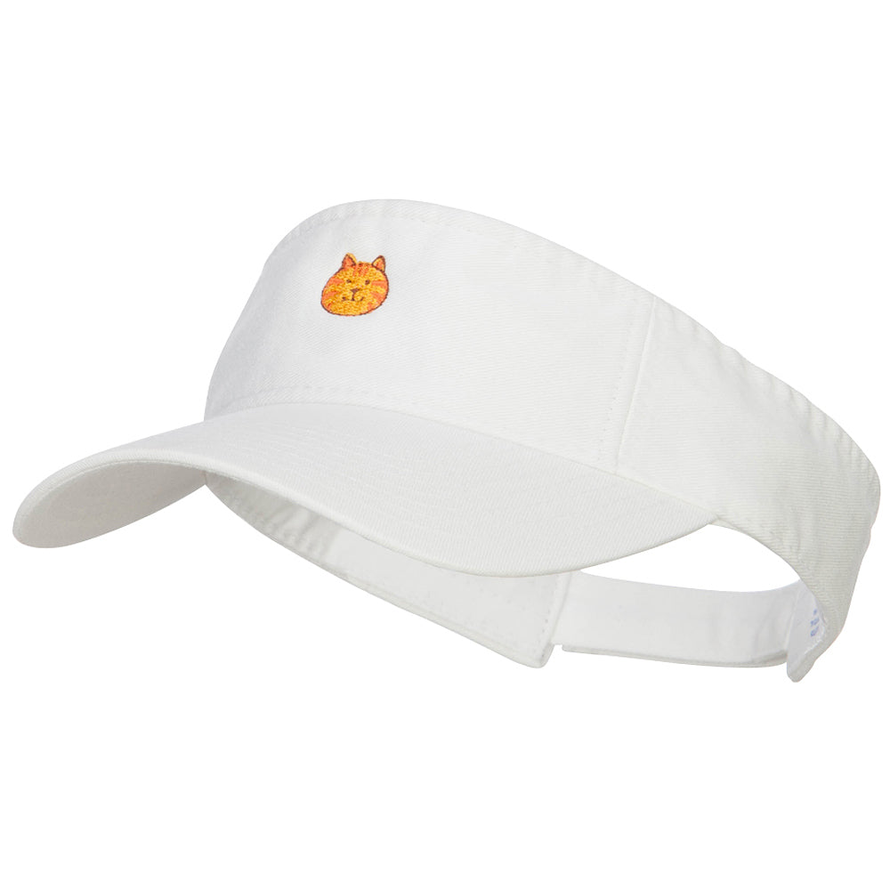 Mini Cat Face Embroidered Cotton Washed Visor - White OSFM