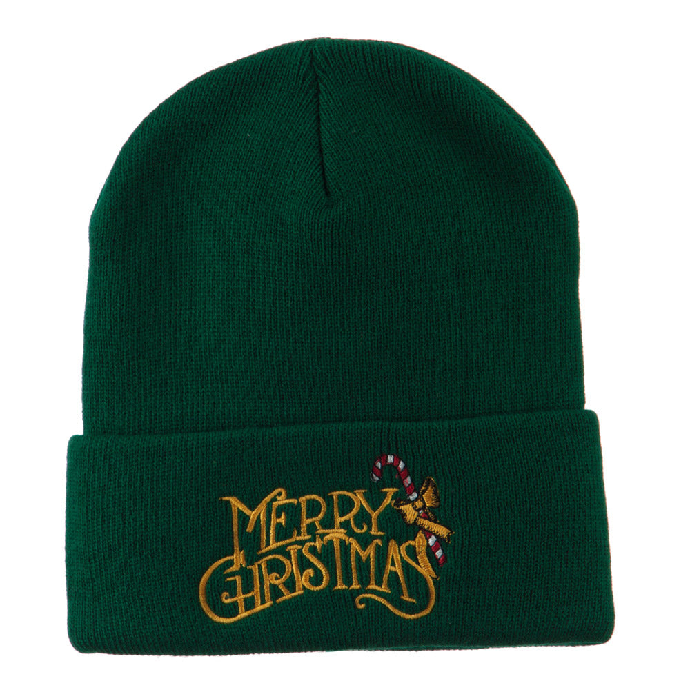 Merry Christmas with Candy Cane Embroidered Long Beanie - Green OSFM
