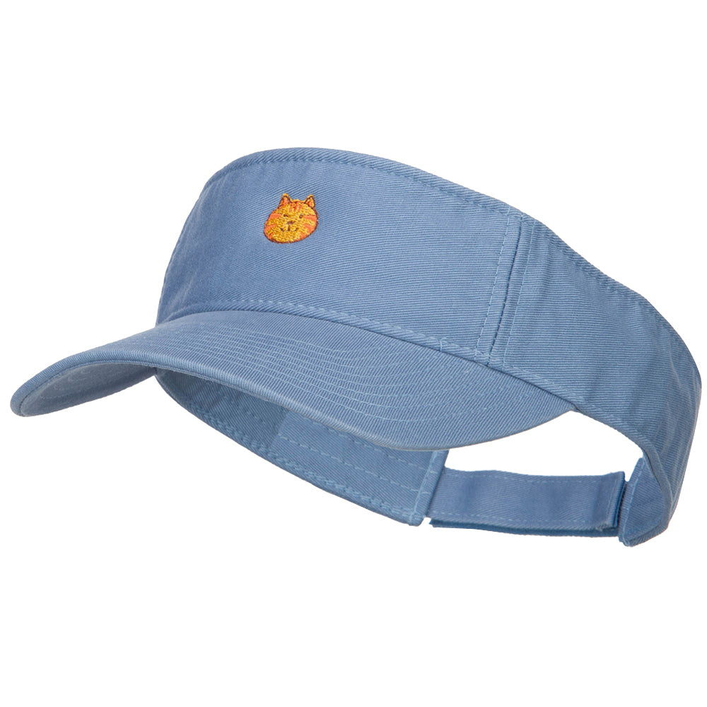 Mini Cat Face Embroidered Cotton Washed Visor - Lt Blue OSFM