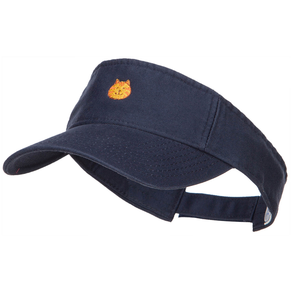 Mini Cat Face Embroidered Cotton Washed Visor - Navy OSFM