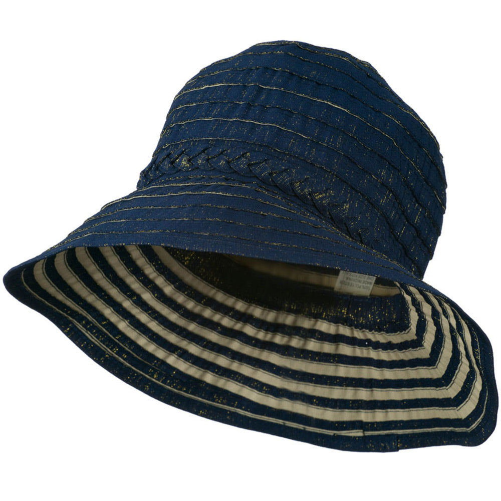 Women&#039;s Bucket Shaped Hat with Metallic Detail - Navy Gold OSFM