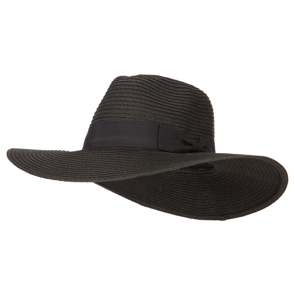 Women&#039;s Paper Straw wide Brim Fedora Hat - Black OSFM