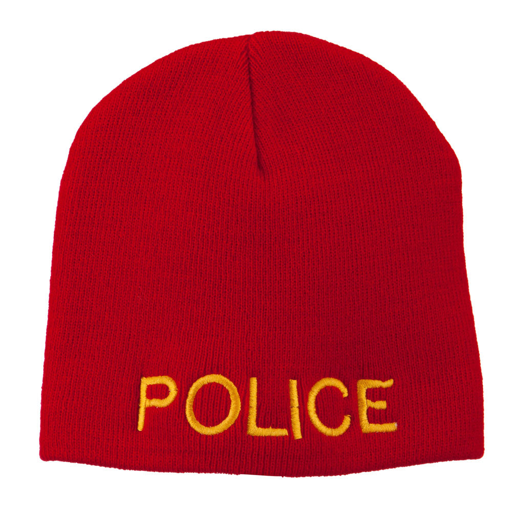 Military Police Embroidered Short Beanie - Red OSFM