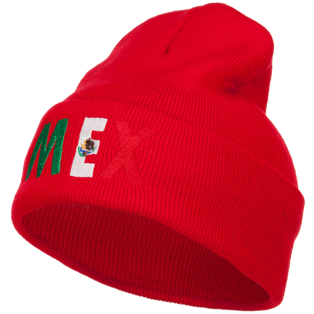 Mexico Embroidered Long Beanie - Red OSFM