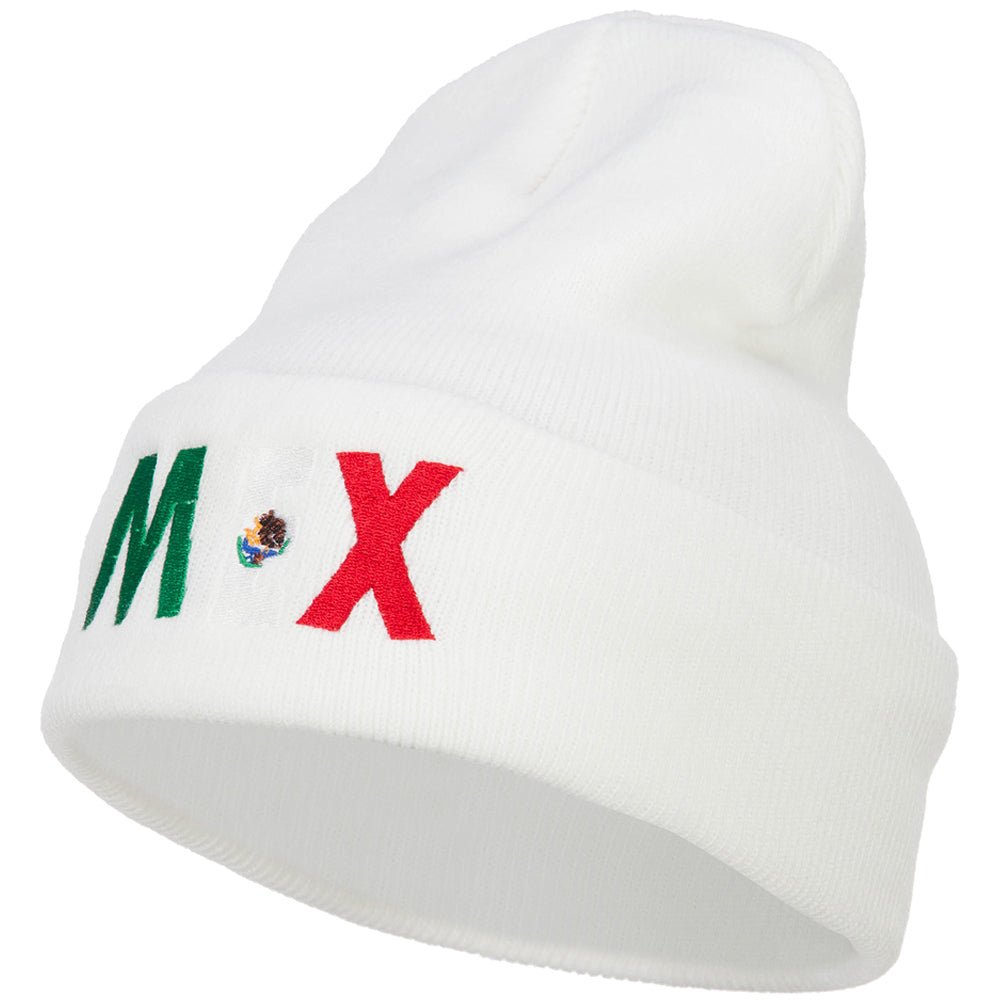 Mexico Embroidered Long Beanie - White OSFM