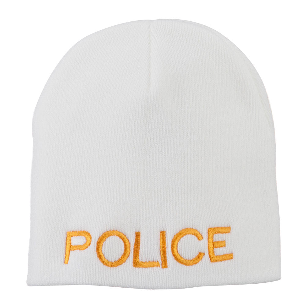 Military Police Embroidered Short Beanie - White OSFM