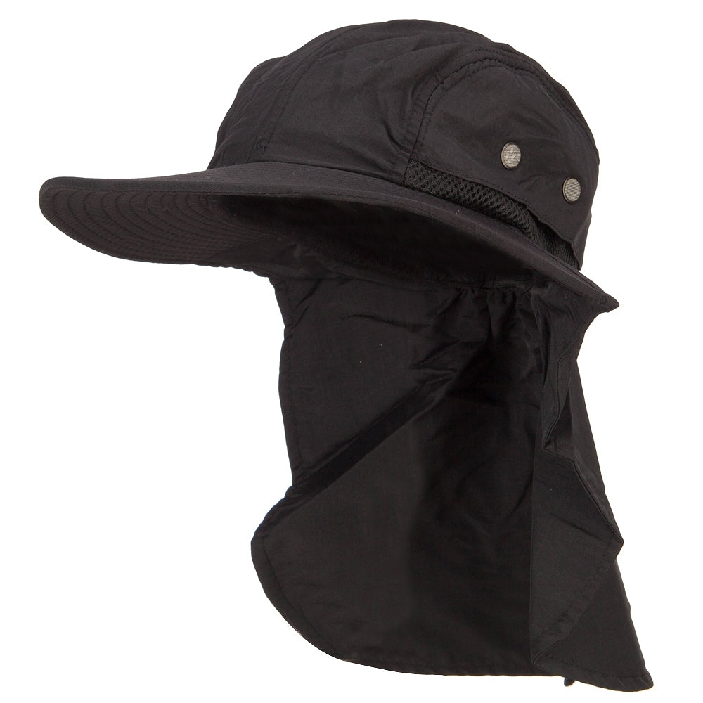 Mesh Sun Protection Flap Hat - Black OSFM