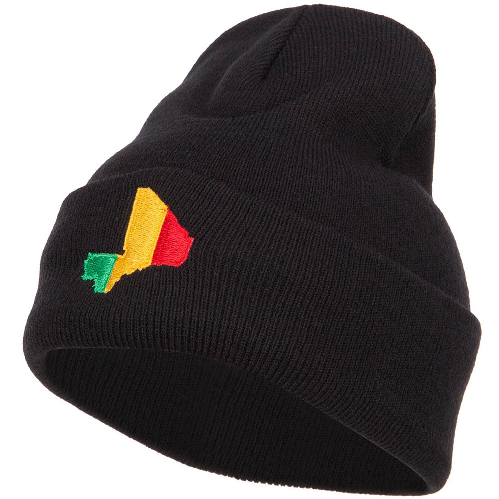 Mali Flag Map Embroidered Long Beanie - Black OSFM