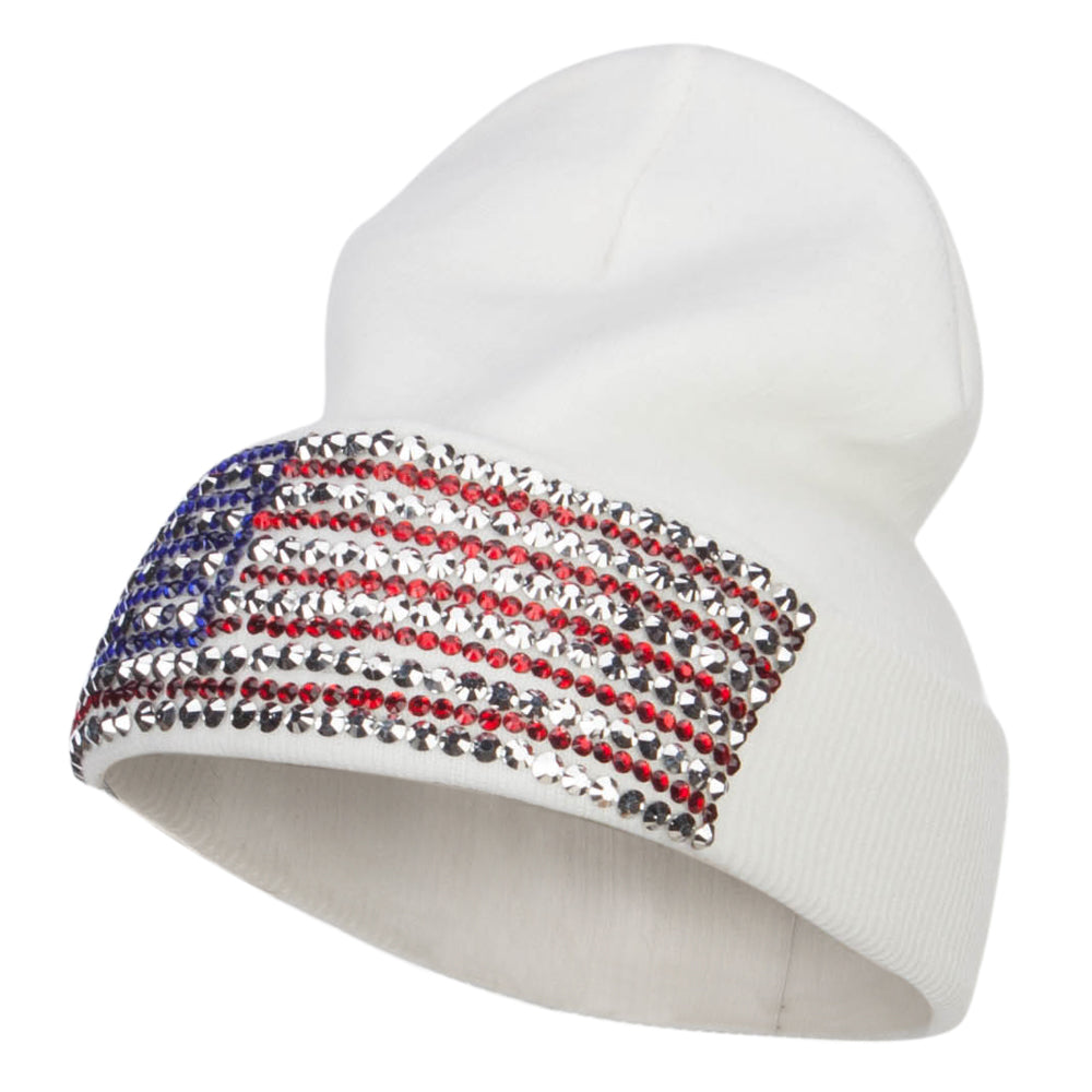 American Flag Stone Beanie - White OSFM