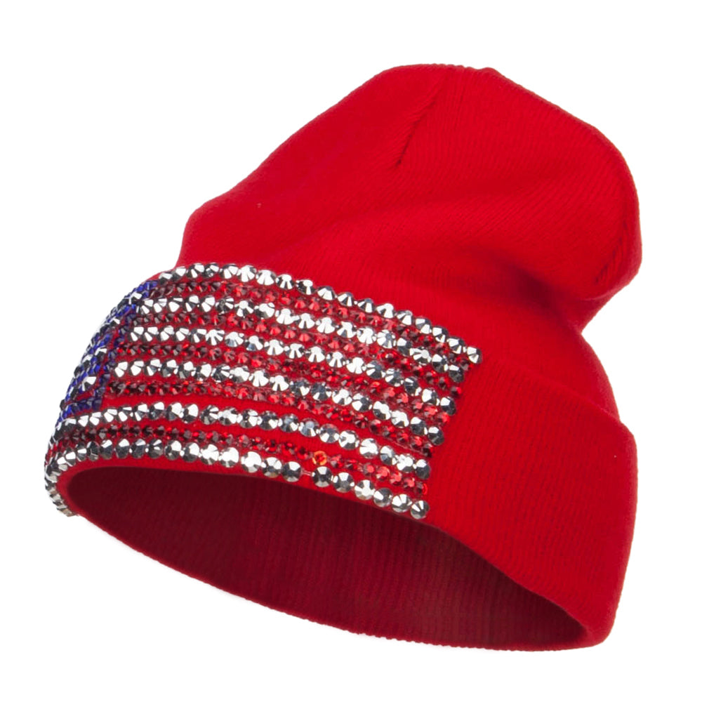 American Flag Stone Beanie - Red OSFM