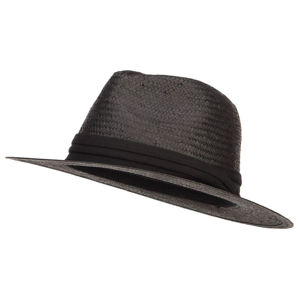 Toyo Fedora Hat with Color Band - Black Black OSFM