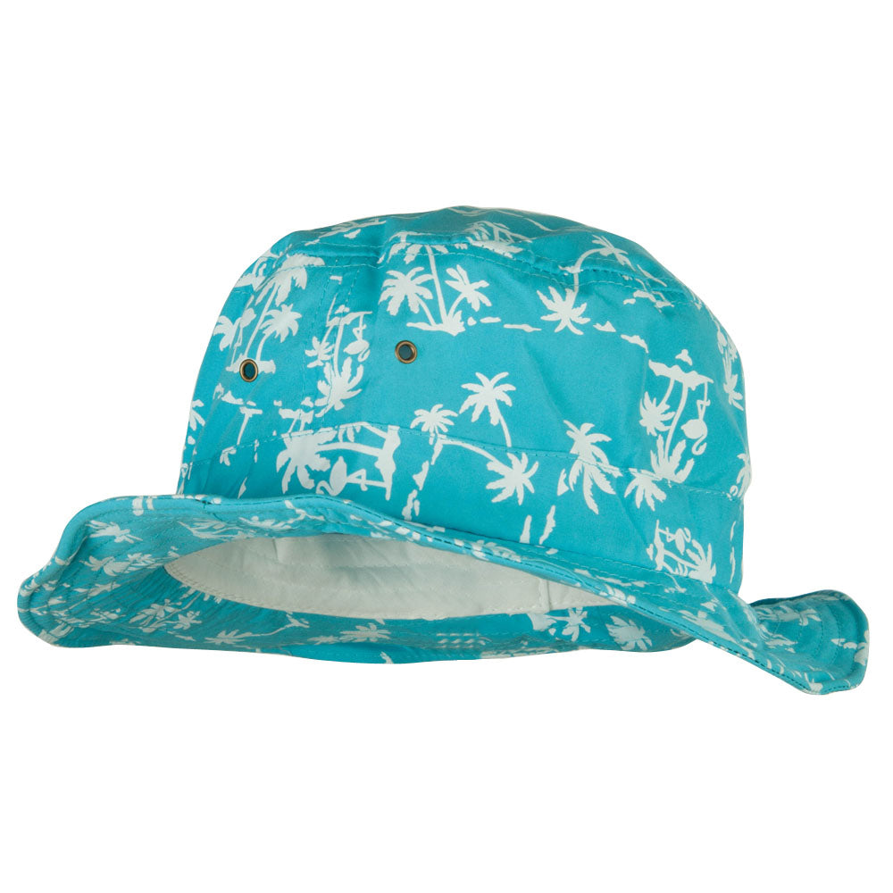 Palm Print Wired Bucket Hat - Aqua OSFM