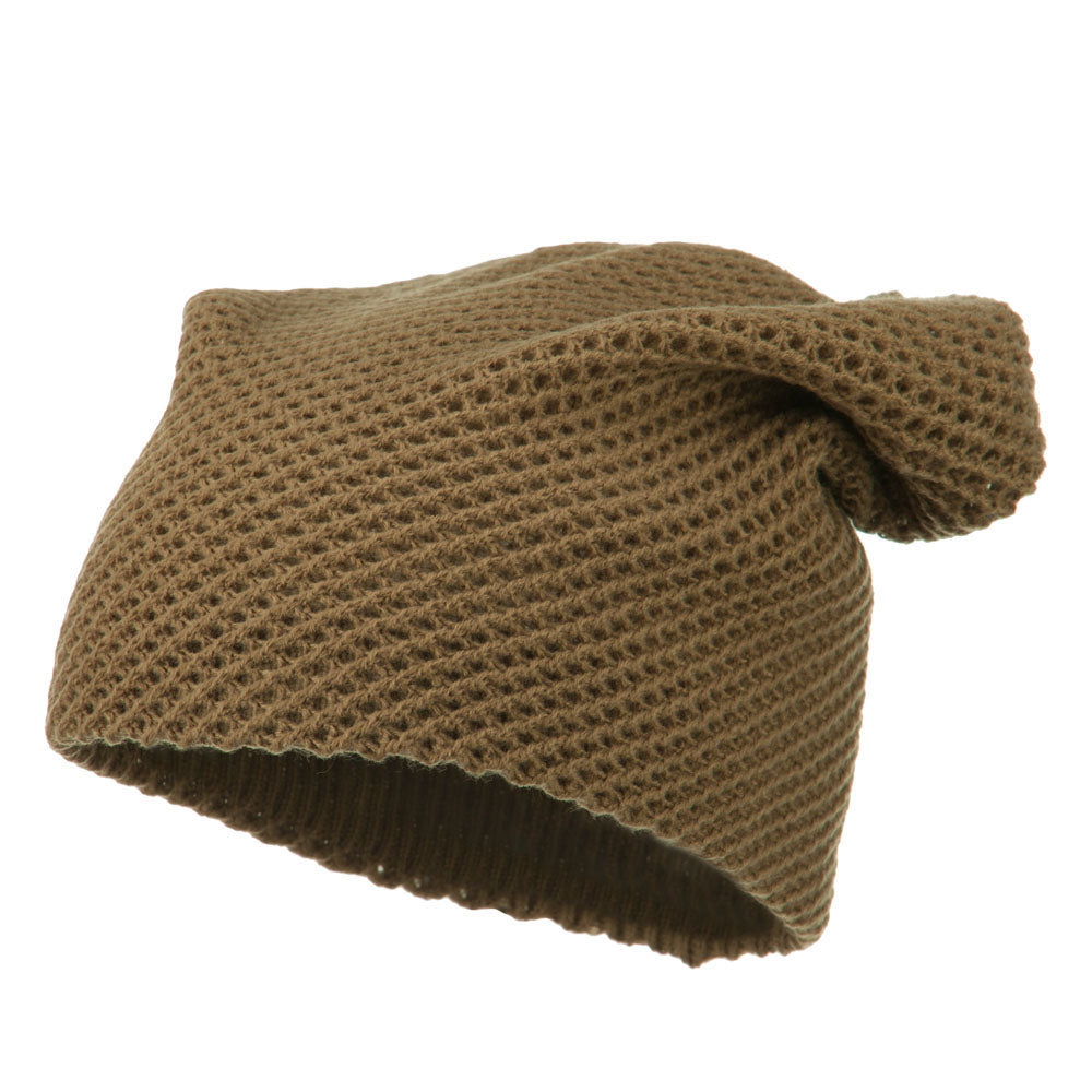 Mesh Knit Crown Deep Beanie - Camel OSFM