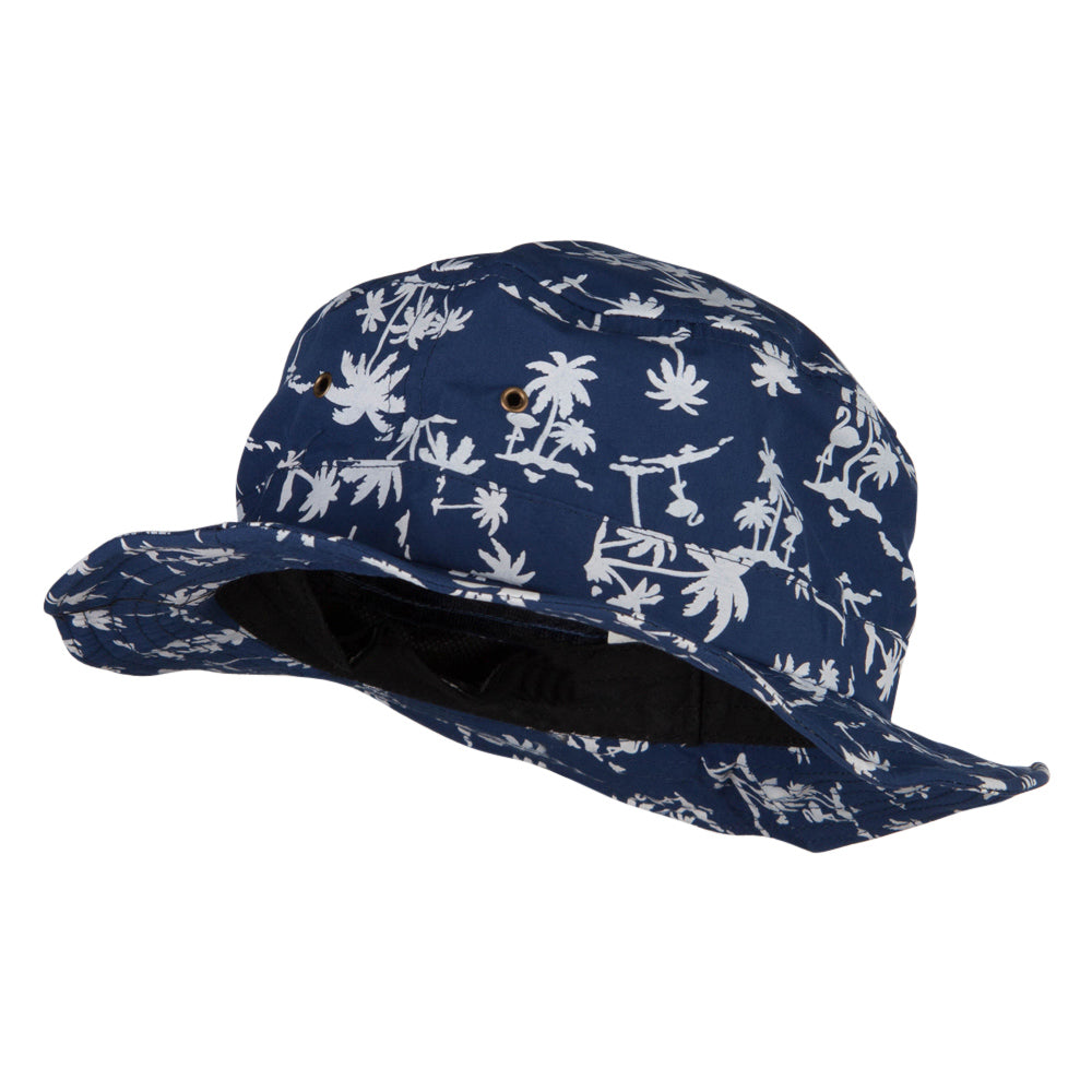 Palm Print Wired Bucket Hat - Navy OSFM