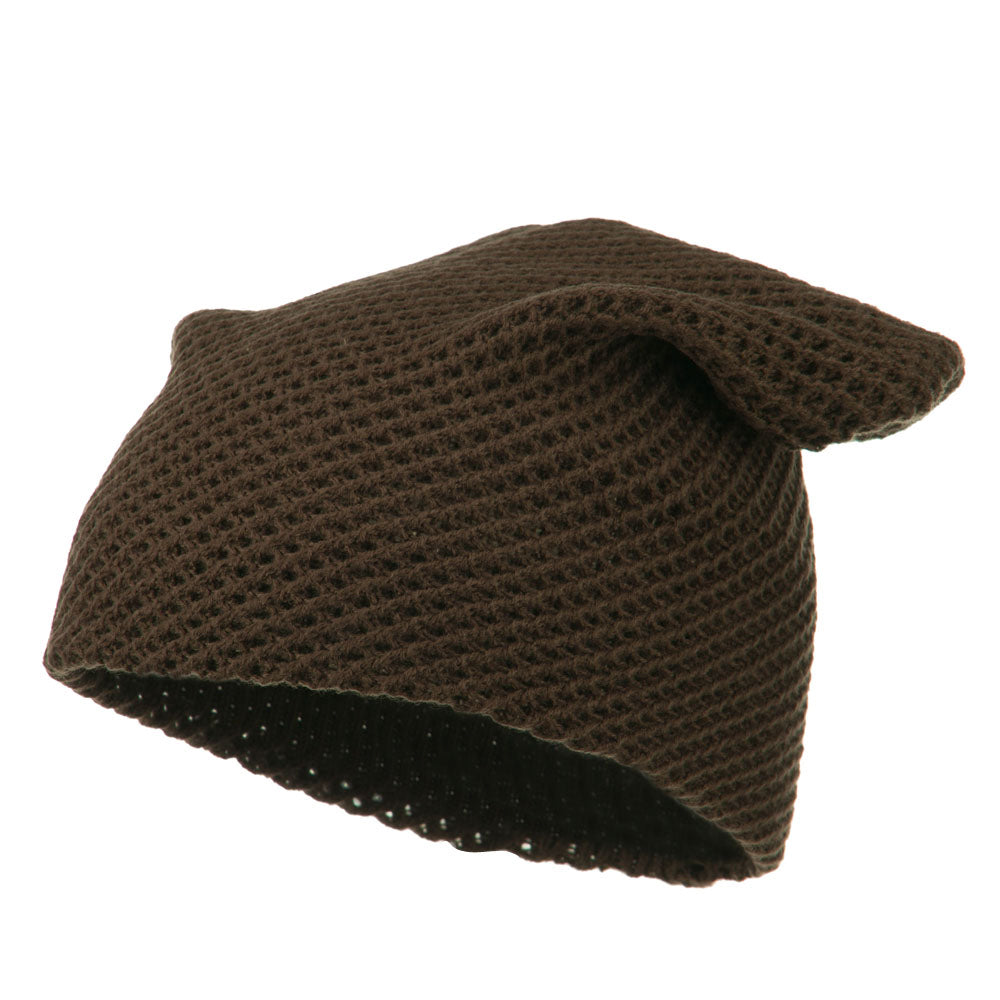 Mesh Knit Crown Deep Beanie - Brown OSFM