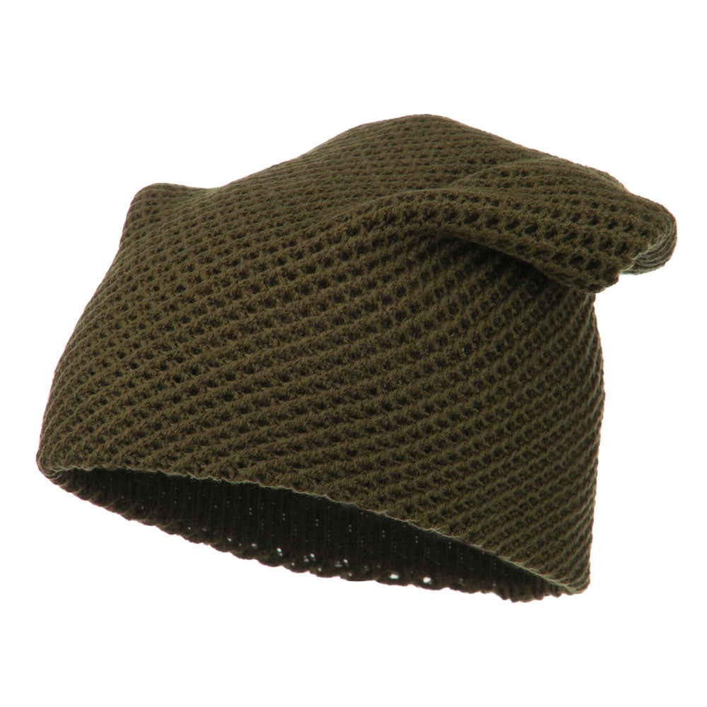 Mesh Knit Crown Deep Beanie - Olive OSFM