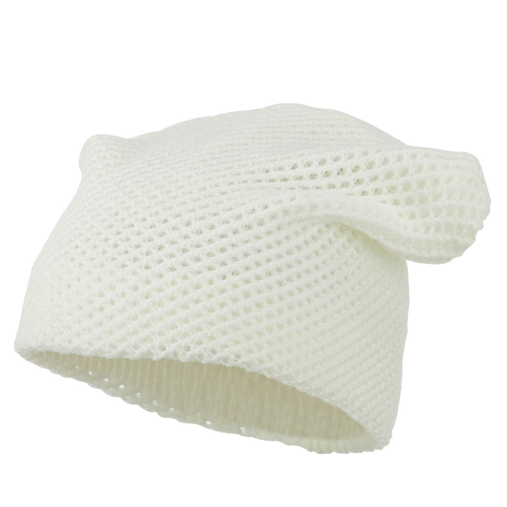 Mesh Knit Crown Deep Beanie - White OSFM