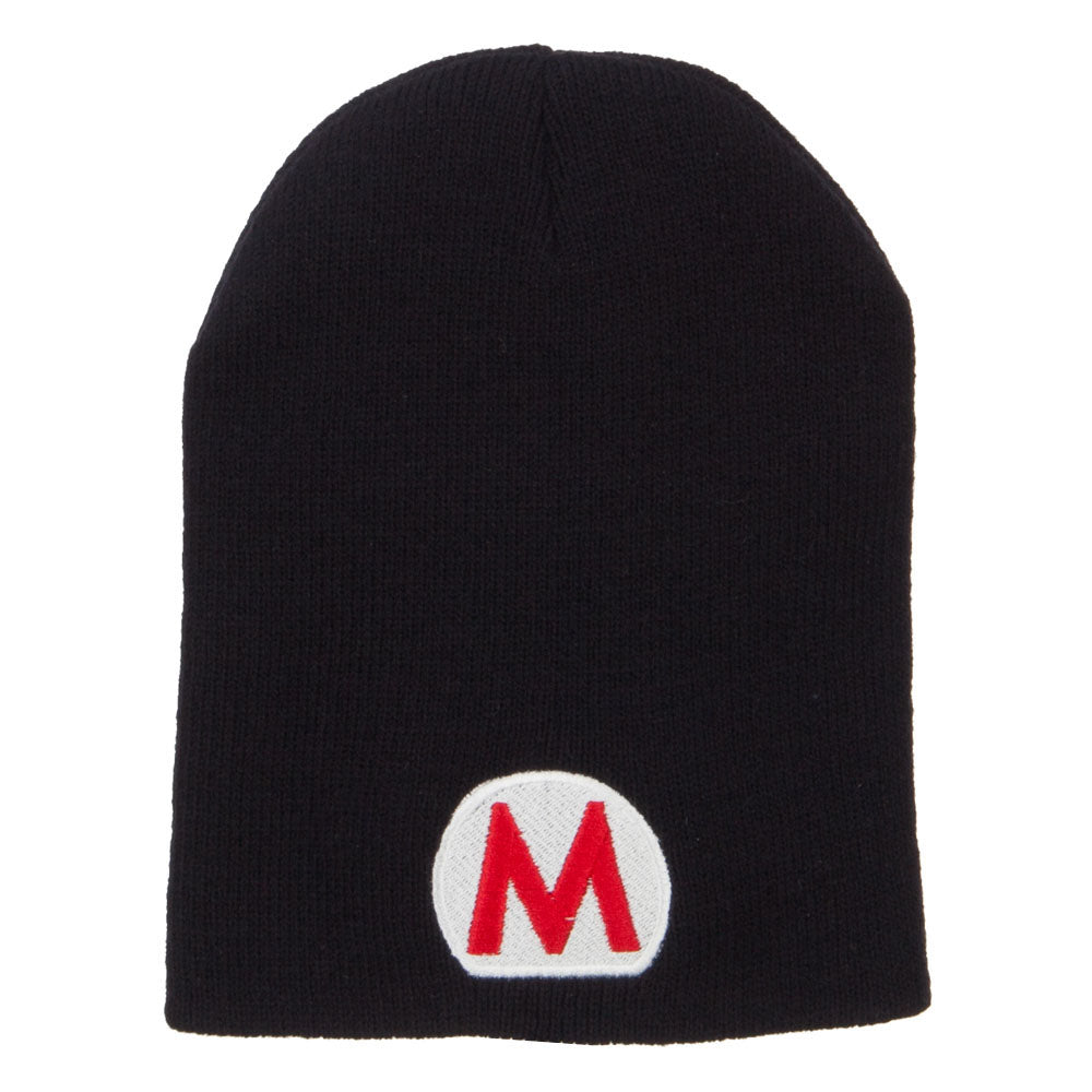 Circle Mario Embroidered Short Beanie - Black OSFM