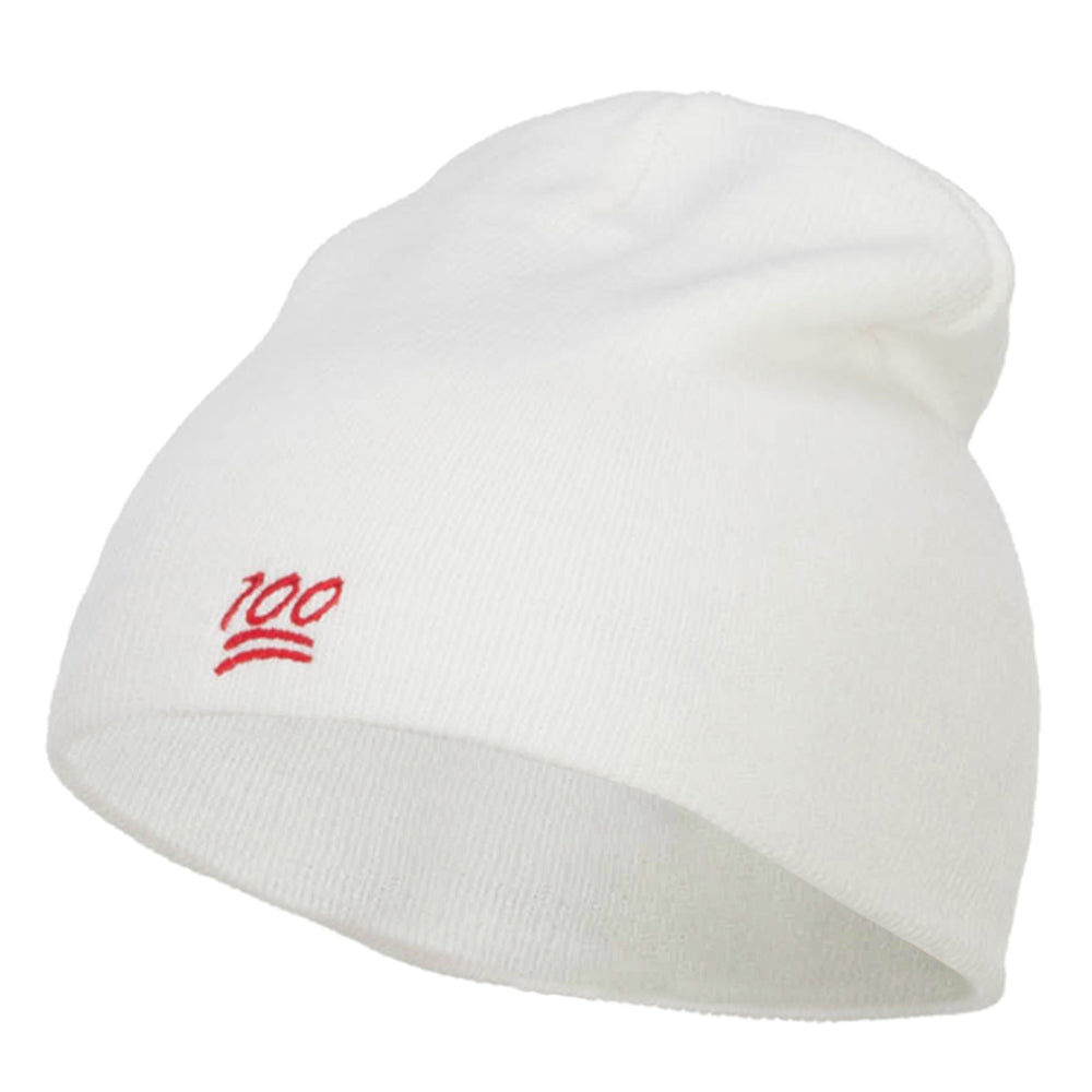 Mini 100 Embroidered Short Beanie - White OSFM