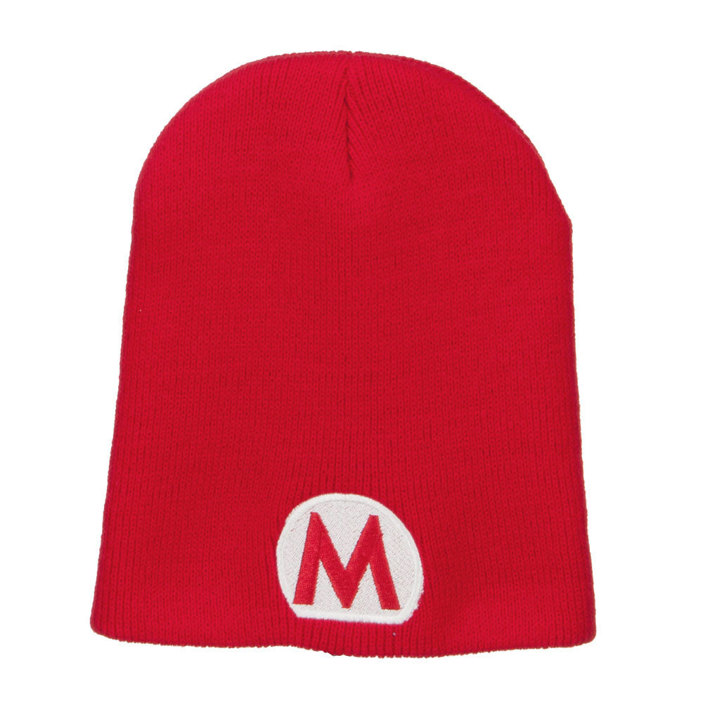 Circle Mario Embroidered Short Beanie - Red OSFM