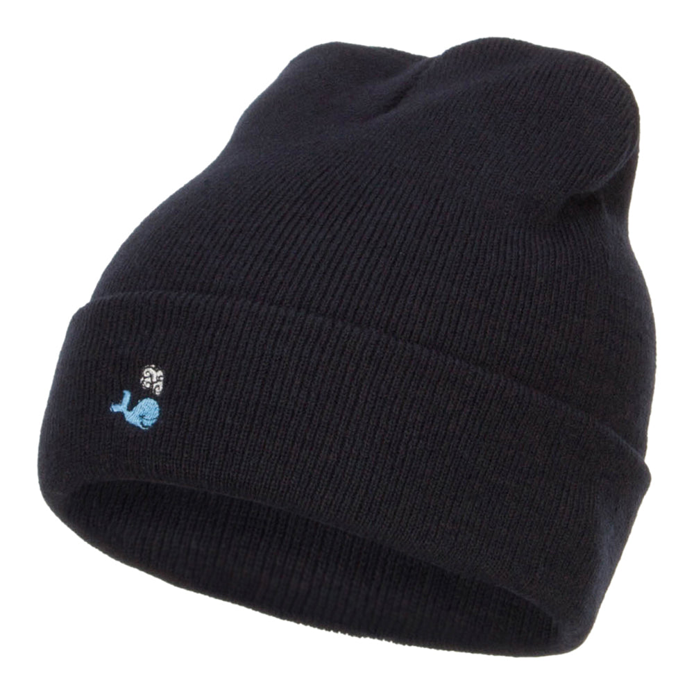 Mini Whale Embroidered Long Beanie - Navy OSFM