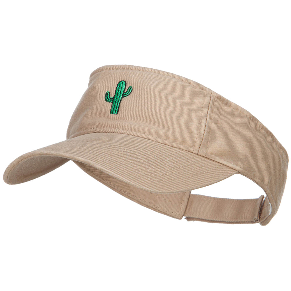 Mini Cactus Embroidered Cotton Washed Visor - Khaki OSFM