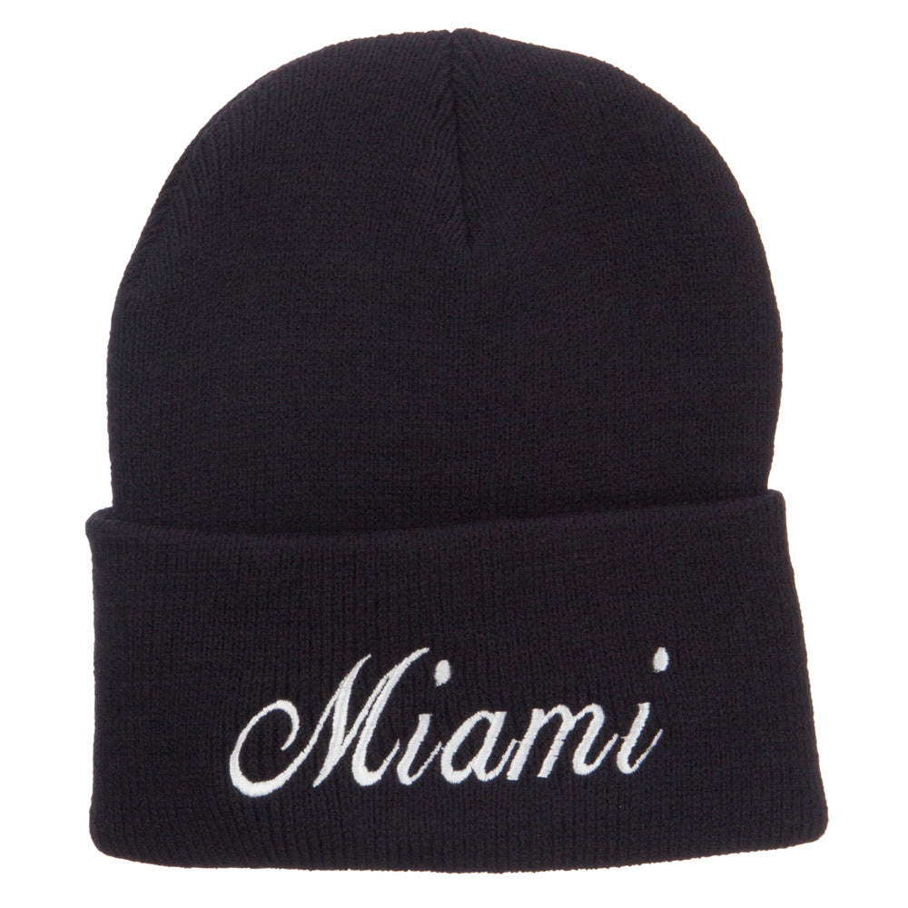 City of Miami Embroidered Long Beanie - Black OSFM