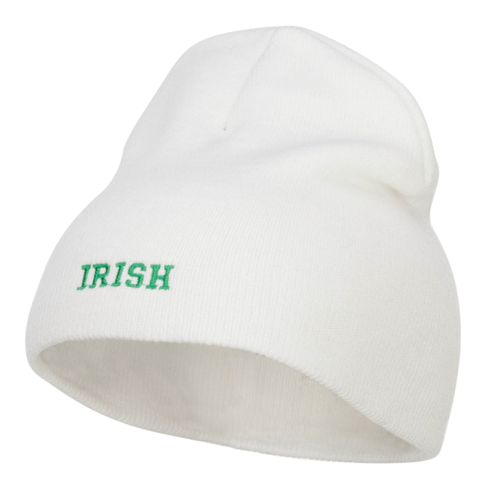 Mini Irish Embroidered Short Beanie - White OSFM
