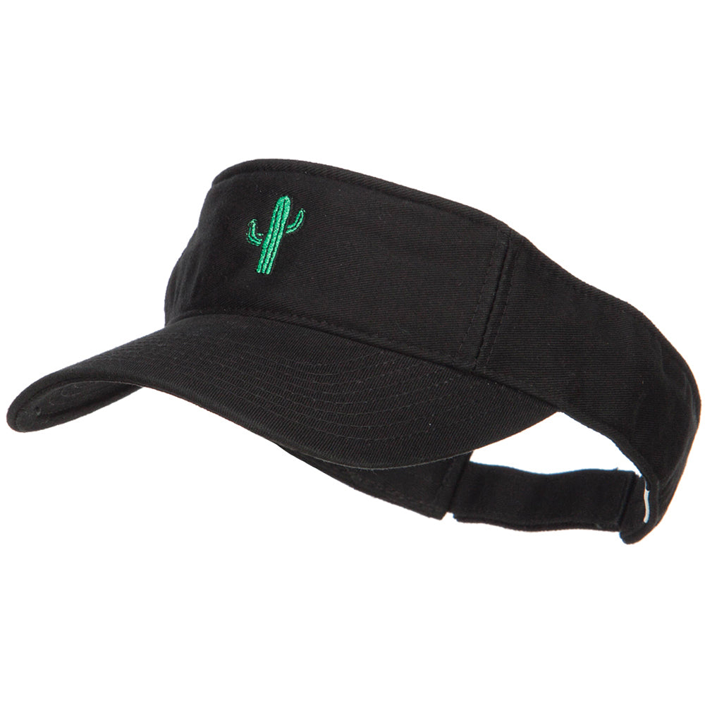 Mini Cactus Embroidered Cotton Washed Visor - Black OSFM