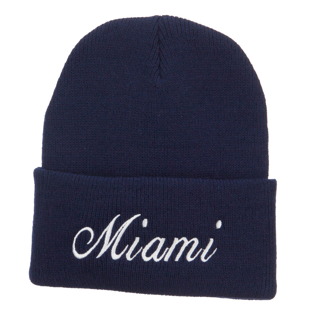 City of Miami Embroidered Long Beanie - Navy OSFM